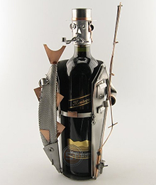 A photo of a Fisherman Wine Bottle Holder metal art